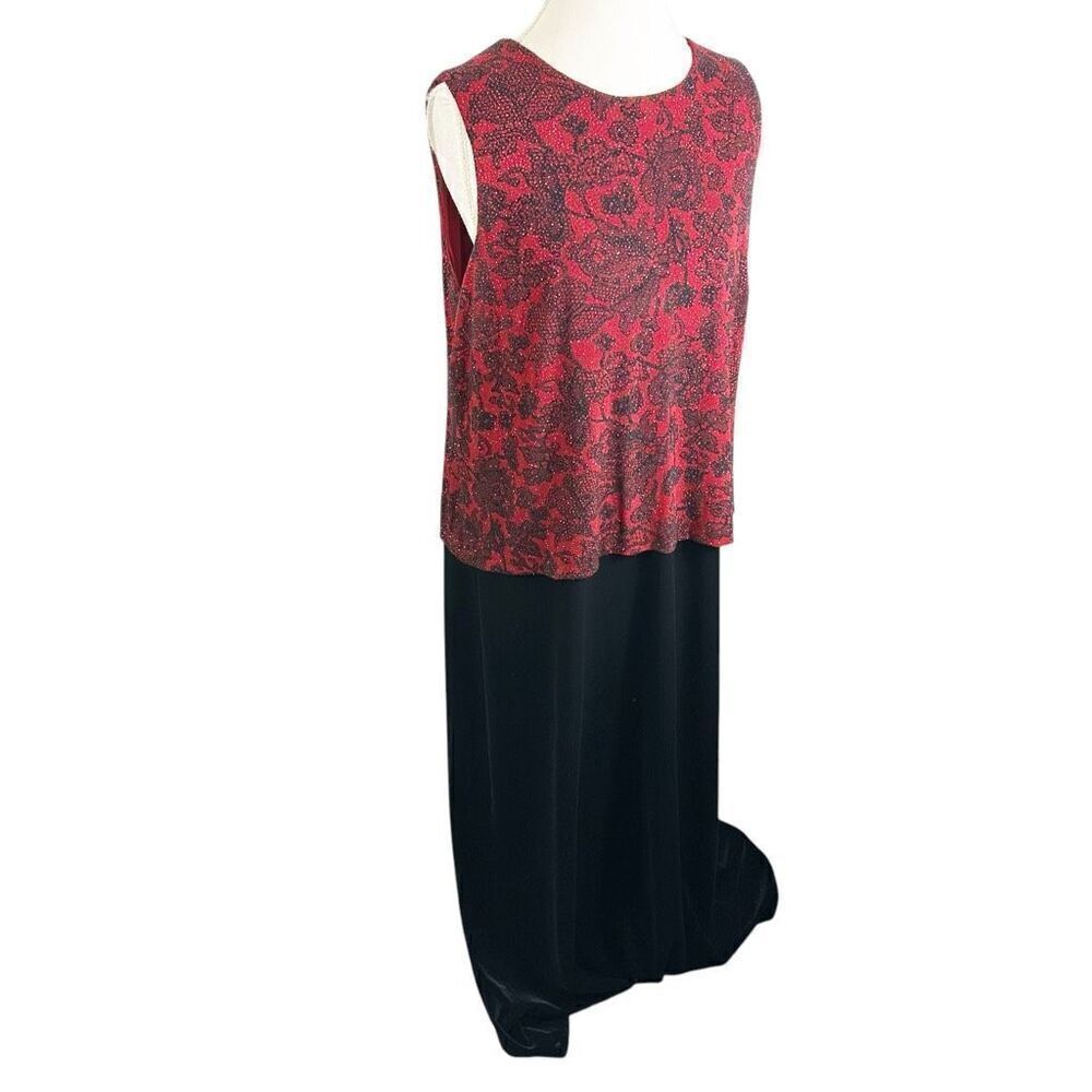 Alex Evenings Red beaded Black Velvet Dress Sleeveless floral Holiday Size 16W - Picture 6 of 10